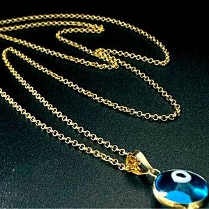 20”/1.3mm/14K Solid Gold Rolo Chain & 14K Gold evil eye beaded pendant. (2set)